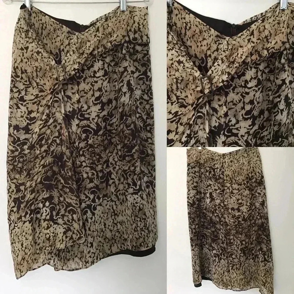 MAX MARA Vintage Women’s Designer Brown Silk Jungle Flora Pattern Skirt Sz 8 - Picture 1 of 5